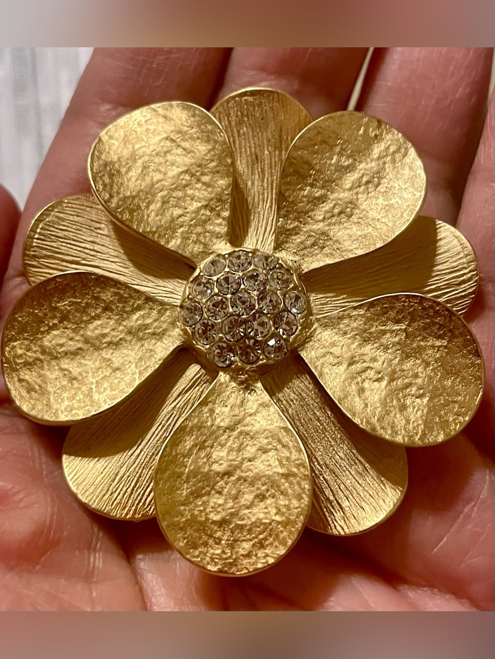 Premier Designs Gold Floral Brooch with Crystal Center